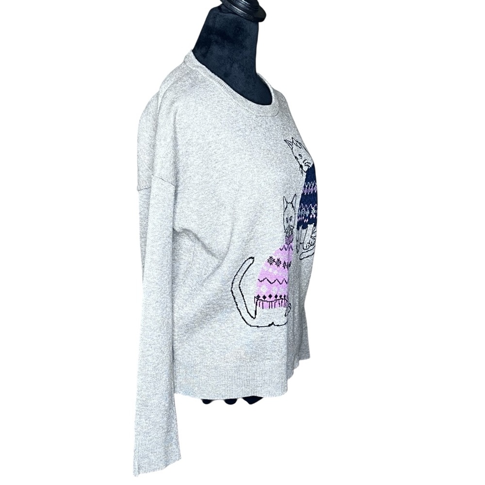 BELLDINI Cat Sweater Heather Grey Crew Neck Longsleeve Cozy Crop Sweater M - Picture 2 of 10